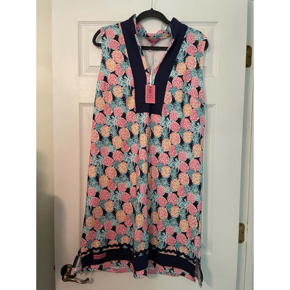 New Simply Southern Dress Womens Large‎ Blue Pink Pineapple Sleeveless Beach